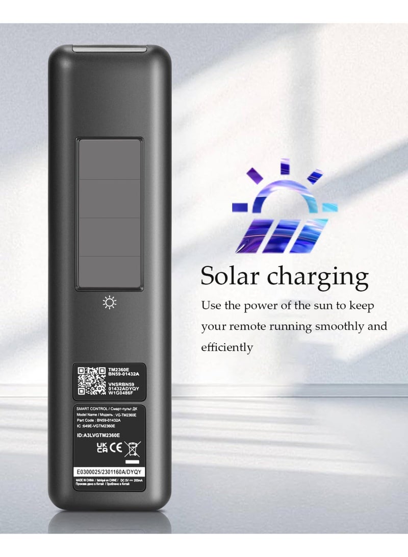 Brandcode BN59-01432A Solar Voice Remote Replacement for Samsung TV Remote with Bluetooth Rechargeable Solar Cell, Compatible with Samsung Neo QLED S90D Smart 8K HDR Ultra HD TVs, VG-TM2360E 2023 Model, Black - Image 2