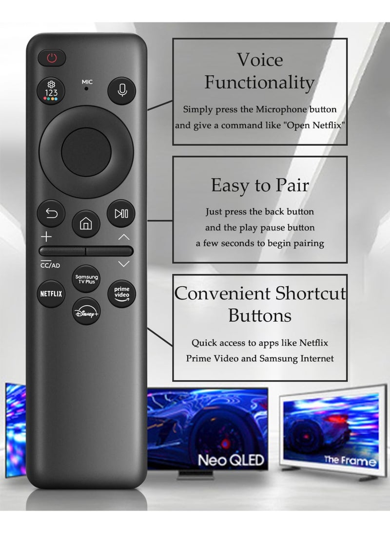 Brandcode BN59-01432A Solar Voice Remote Replacement for Samsung TV Remote with Bluetooth Rechargeable Solar Cell, Compatible with Samsung Neo QLED S90D Smart 8K HDR Ultra HD TVs, VG-TM2360E 2023 Model, Black - Image 3