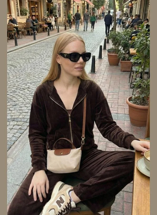 Lela Lela Cotton Regular Fit Hooded Velvet Textured 3-Piece Set for Women SET 6830097