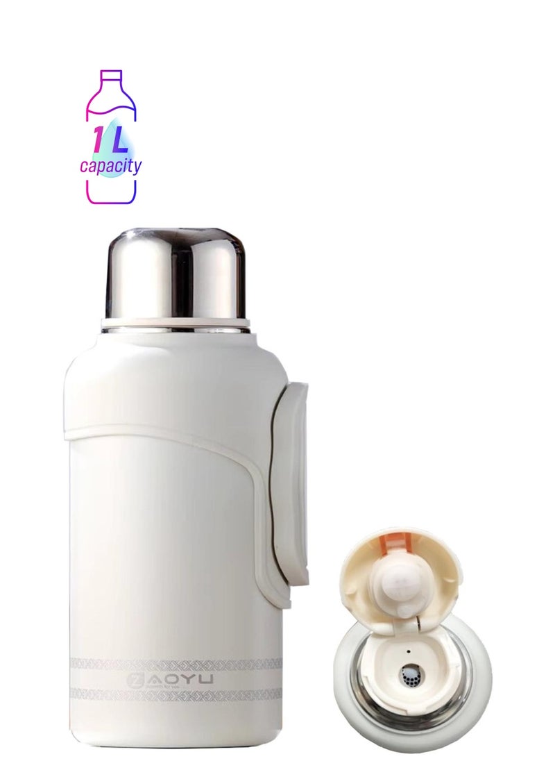TYCOM Thermal isulated Water Bottle 1000 ML 316 Stainless Steel Double Wall Vacuum insulated Water Bottles for Hot Cold Water Gym Bottle Flask Bottle Side Handle White.  - Image 1