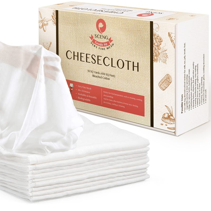 S.CENG White Bleached Cheesecloth Bulk Grade 90 450 Sq Feet Ultra Fine Reusable Cheese Cloth for Cooking Straining 