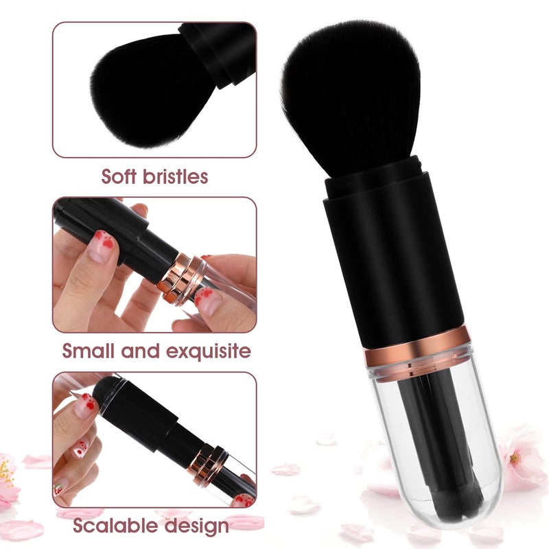 Sibba 4 in 1 Retractable Makeup Brush Set Multifunctional Cosmetic Makeup Brushes Portable Facial Highlight Eyeshadow Foundation Blending Powder Brushes for Travel Black - Image 3