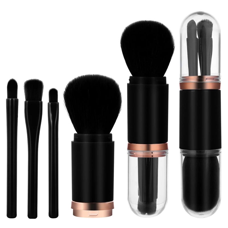 Sibba 4 in 1 Retractable Makeup Brush Set Multifunctional Cosmetic Makeup Brushes Portable Facial Highlight Eyeshadow Foundation Blending Powder Brushes for Travel Black - Image 1