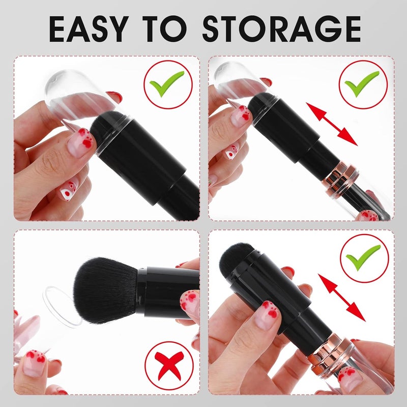 Sibba 4 in 1 Retractable Makeup Brush Set Multifunctional Cosmetic Makeup Brushes Portable Facial Highlight Eyeshadow Foundation Blending Powder Brushes for Travel Black - Image 4