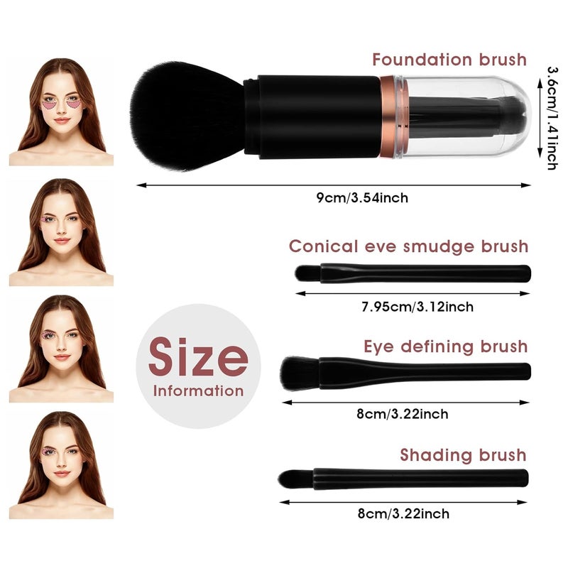Sibba 4 in 1 Retractable Makeup Brush Set Multifunctional Cosmetic Makeup Brushes Portable Facial Highlight Eyeshadow Foundation Blending Powder Brushes for Travel Black - Image 2
