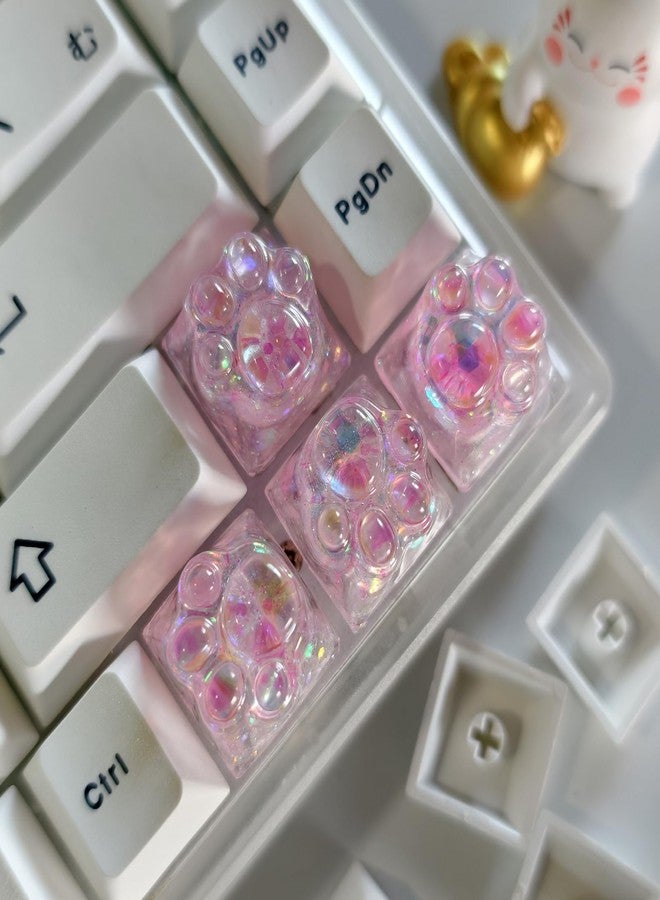 Elacgap Drip Glue Keycap Cute Cat Claw Novelty Backlight Keycaps DIY ESC Keycap Replacement for Cherry MX Mechanical Keyboard (4Keys Pink Sequins) - Image 1