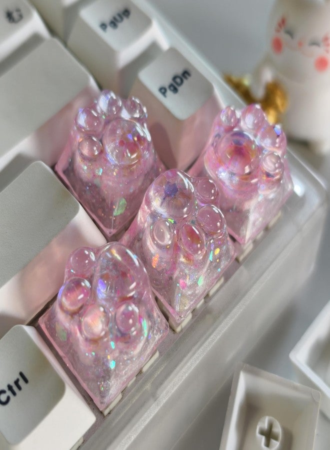 Elacgap Drip Glue Keycap Cute Cat Claw Novelty Backlight Keycaps DIY ESC Keycap Replacement for Cherry MX Mechanical Keyboard (4Keys Pink Sequins) - Image 2