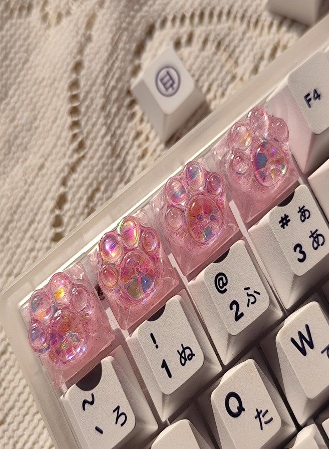 Elacgap Drip Glue Keycap Cute Cat Claw Novelty Backlight Keycaps DIY ESC Keycap Replacement for Cherry MX Mechanical Keyboard (4Keys Pink Sequins) - Image 3