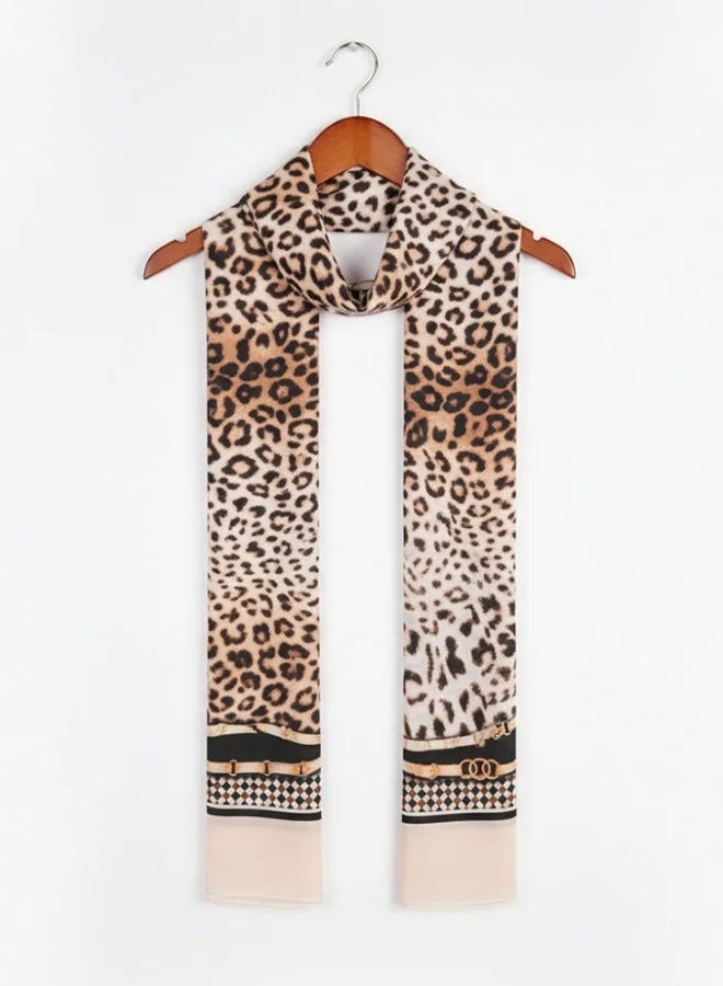 lamha abaya Chiffon Scarf – Leopard Print with Elegant Classic Border