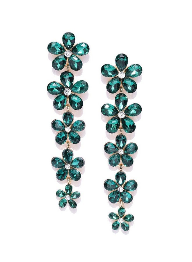 YouBella Jewellery Earings for women Gold Plated Dangler floral Earrings for Girls and Women (Green) - Image 1