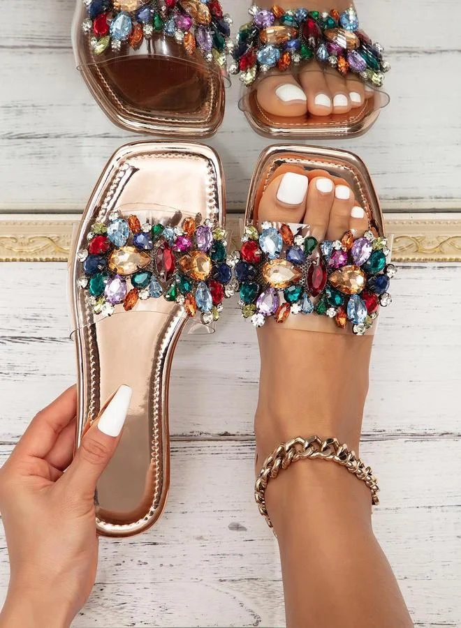 Take Two Bronze Embellished Flat Sandals
