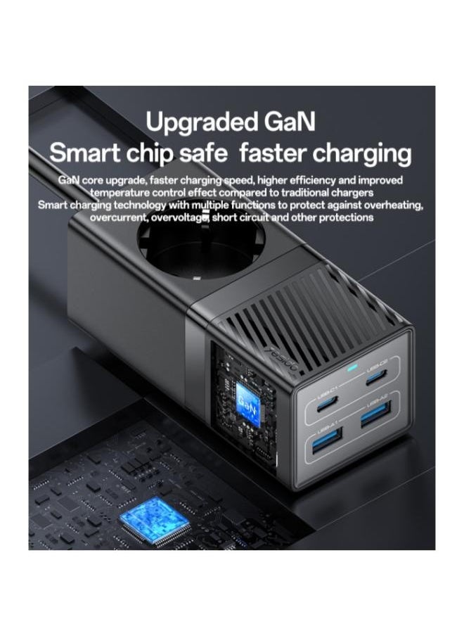 Yesido - MC36 AC&2*TC&2*USB 5 In 1 European Standard Fireproof PC 65W+2500W GaN Fast Charging Power Socket - Image 1