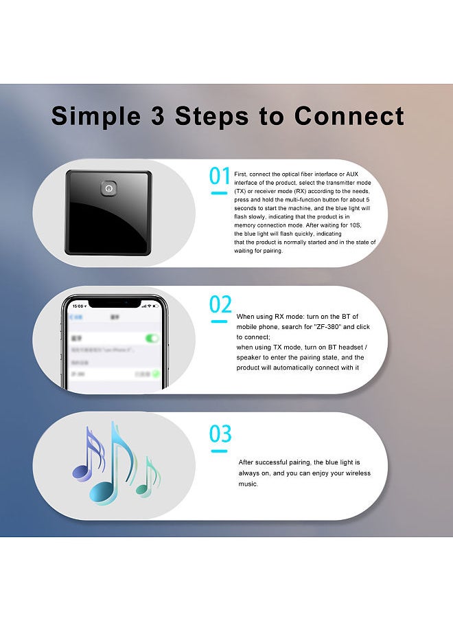 Generic - ZF-380 2 in 1 Bluetooth 5.0 Transmitter Receiver TV Speaker 3.5mm AUX Optical Adapter Audio Music Wireless Transmitter Receiver for PC TV Car Headphones Wireless Adapter - Image 1