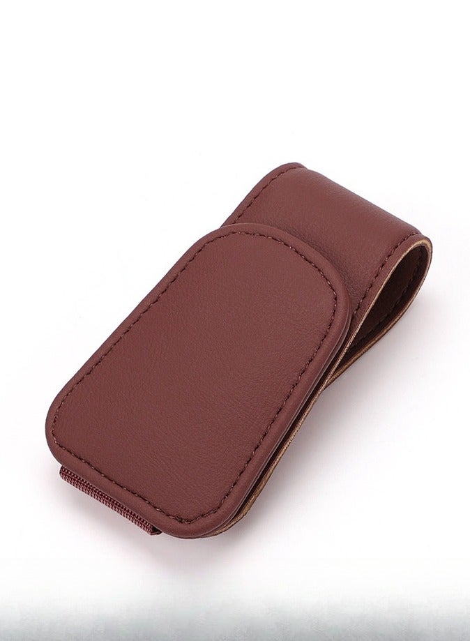 Magnet Adsorbed Sunglass Holder for Car Visor,Leather Car Sunglasses Holder,Car Accessories, Automobile Accessories,Sun Visor Car, Sunglasses Clip for Glasses Cards (1PCS, Burgundy) - Image 1