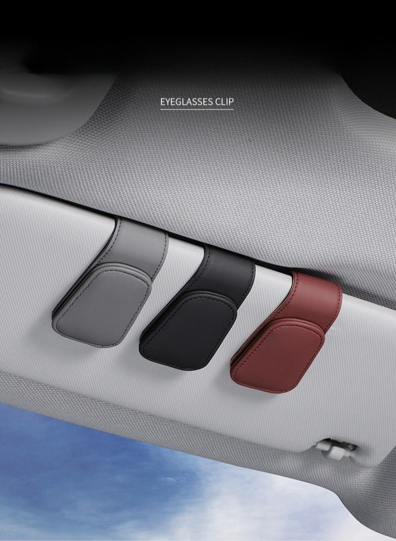 Magnet Adsorbed Sunglass Holder for Car Visor,Leather Car Sunglasses Holder,Car Accessories, Automobile Accessories,Sun Visor Car, Sunglasses Clip for Glasses Cards (1PCS, Burgundy) - Image 2