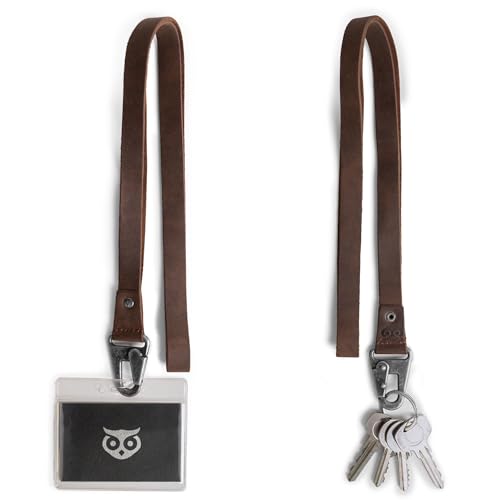 Hide & Drink, Lanyard Keychain for Men and Women, Neck Strap with Hook, ID Holder, Clip to Attach to House, Apartment, Car Keys, Full Grain Leather, Handmade, Bourbon Brown - Image 1