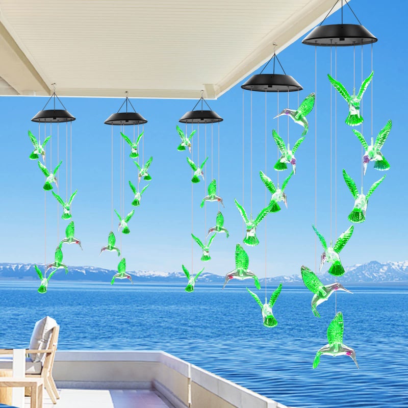 WENANA Solar Wind Chimes Outdoor Color Changing Lights, Gift for Women Mom Grandma Sister Best Gifts, Wind Chimes Unique Outdoor Garden Yard Decor (Green Hummingbird) - Image 4