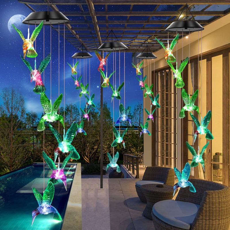 WENANA Solar Wind Chimes Outdoor Color Changing Lights, Gift for Women Mom Grandma Sister Best Gifts, Wind Chimes Unique Outdoor Garden Yard Decor (Green Hummingbird) - Image 5