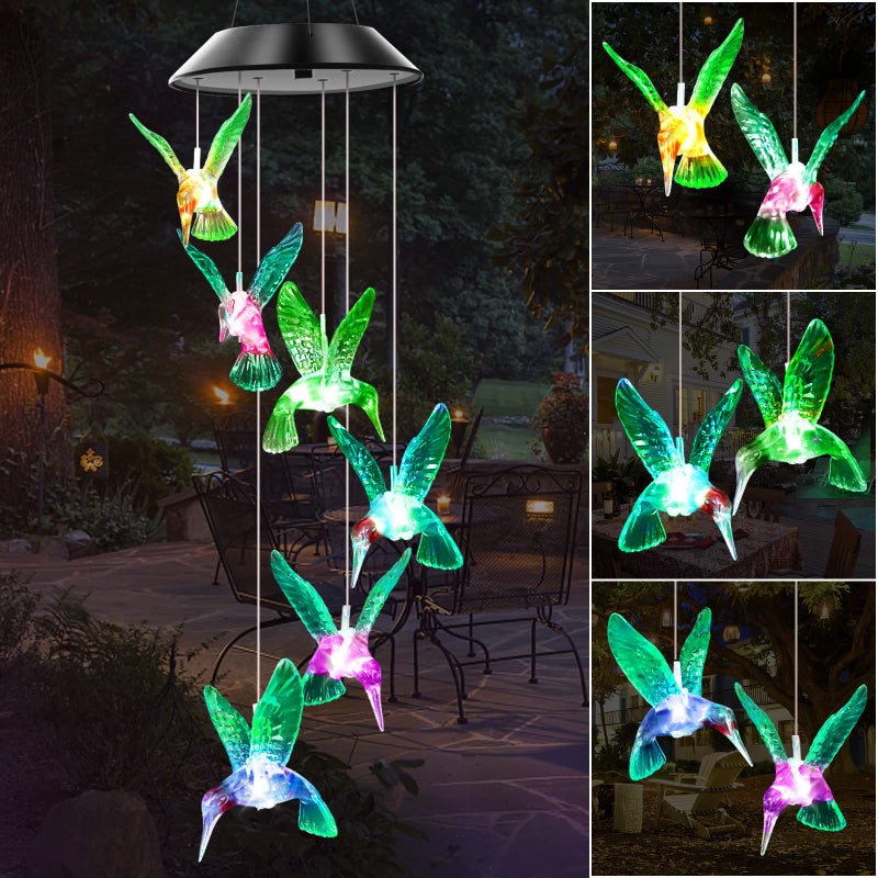 WENANA Solar Wind Chimes Outdoor Color Changing Lights, Gift for Women Mom Grandma Sister Best Gifts, Wind Chimes Unique Outdoor Garden Yard Decor (Green Hummingbird) - Image 1