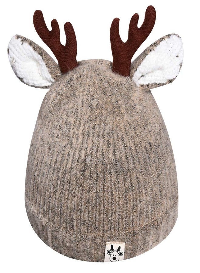 Queena Cute Reindeer Baby Beanie Warm Hat Knit Skull Beanie Cap Photo Prop for Toddler Girls Boys Khaki - Image 1