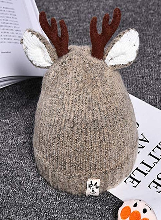 Queena Cute Reindeer Baby Beanie Warm Hat Knit Skull Beanie Cap Photo Prop for Toddler Girls Boys Khaki - Image 2