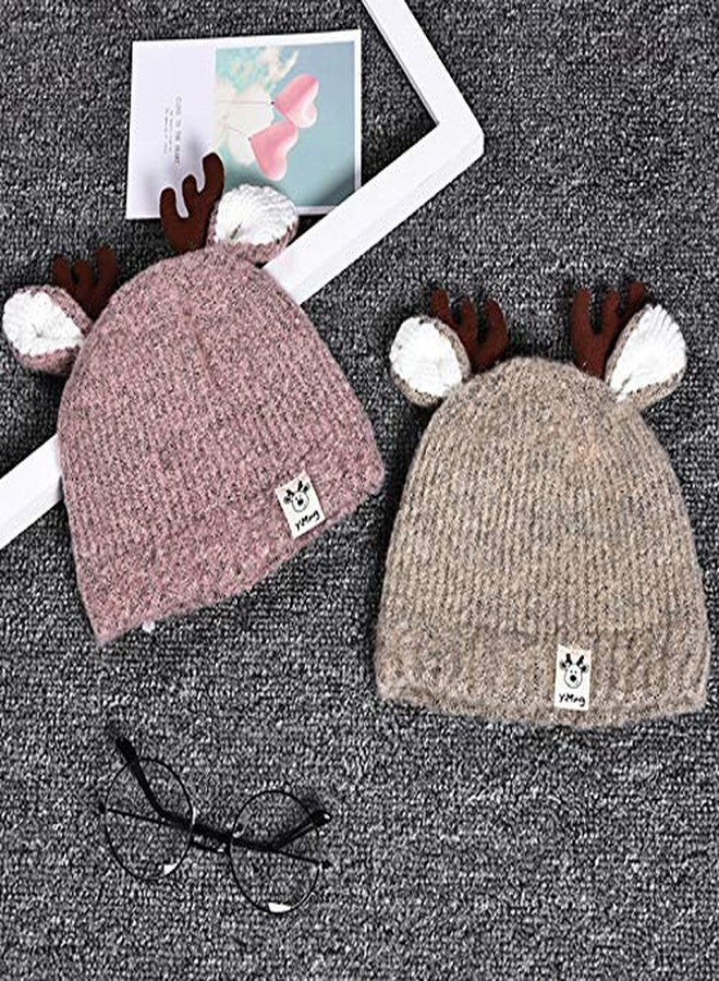 Queena Cute Reindeer Baby Beanie Warm Hat Knit Skull Beanie Cap Photo Prop for Toddler Girls Boys Khaki - Image 4