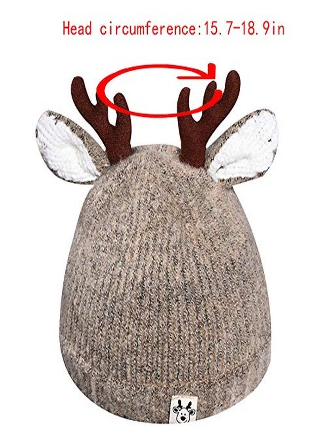 Queena Cute Reindeer Baby Beanie Warm Hat Knit Skull Beanie Cap Photo Prop for Toddler Girls Boys Khaki - Image 5
