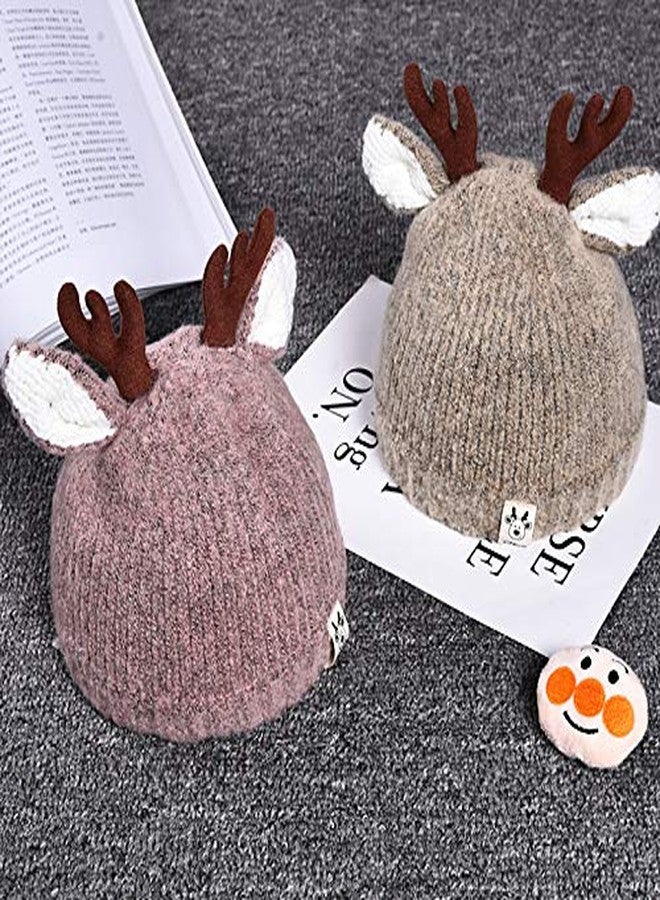 Queena Cute Reindeer Baby Beanie Warm Hat Knit Skull Beanie Cap Photo Prop for Toddler Girls Boys Khaki - Image 3