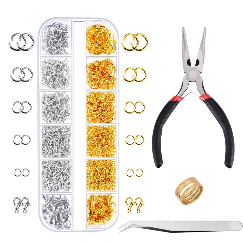 Paxcoo 1200Pcs Open Jump Rings and Lobster Clasps Jewelry Findings Kit with Pliers for Jewelry Making (Silver and Gold) - Image 1