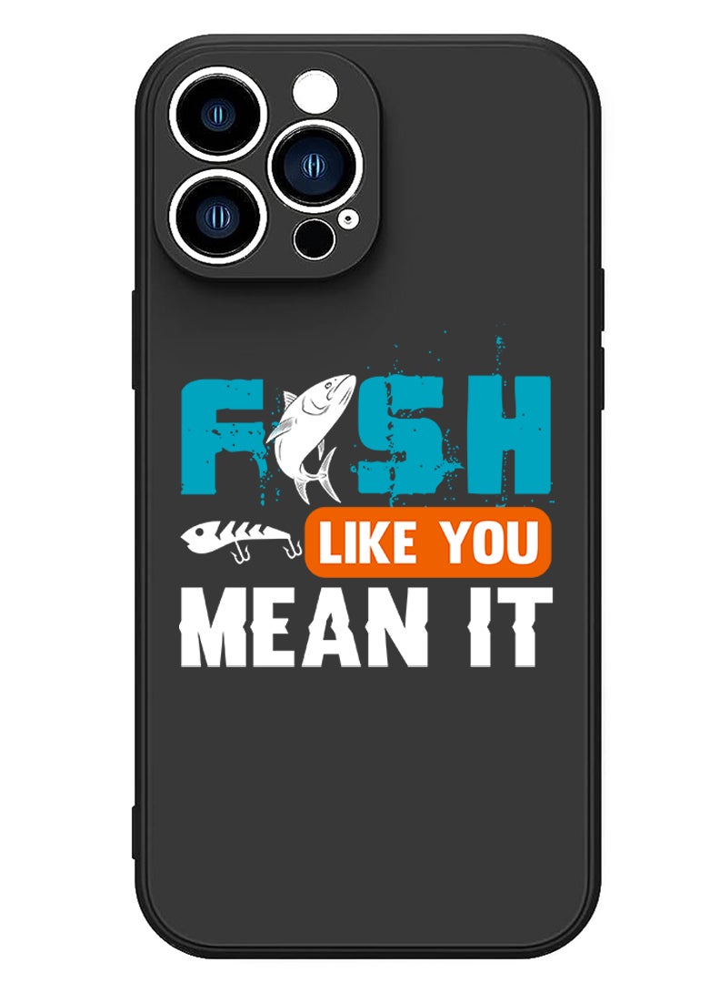 Theodor Protective Slim Fit Case Liquid Silicone Cover with Full Body Protection Anti-Scratch Shockproof Case For iPhone 14 Pro Black  - Fishing is my Cardio copy - Image 1