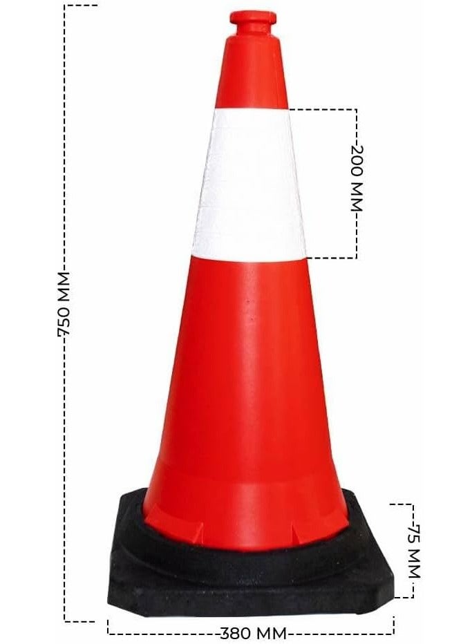 BERRY 6-Pc Traffic Safety Cone 75cm – High Visibility Orange Reflective Road Safety Cone with PE Base, Portable Wind-Resistant Traffic Cone with Black Base