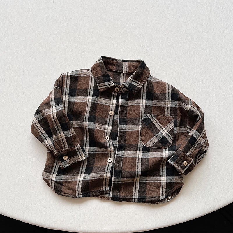 Boys' Shirt Children's Korean-style Retro Autumn New Girls' Risen Long-sleeved Jacket Children's Fashionable Children's Wear - Image 1