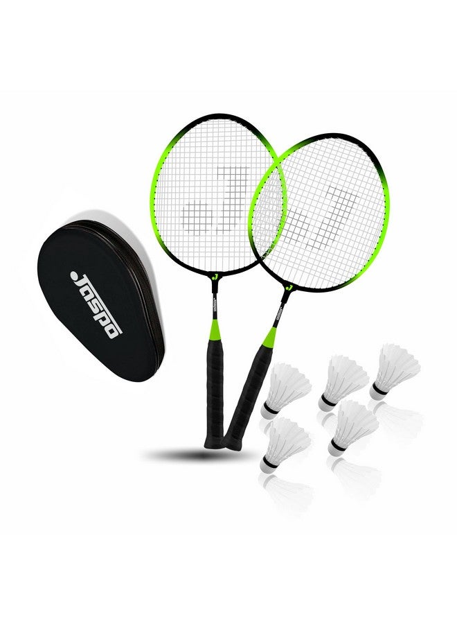 Jaspo Kidzy Steel Badminton Racket Set (18 Inches Length) With 5Pc. Feather Shuttlecock (Neon Green)-Recommended For Kids Only - Image 1