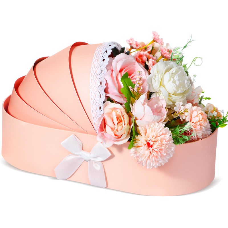 Sabary Baby Carriage Flower Cradle Floral Basket Pink Crib Flower Arrangement Basket Paper Cardboard Box for Gender Reveal Baby Shower Favors Wedding Celebrations - Image 2