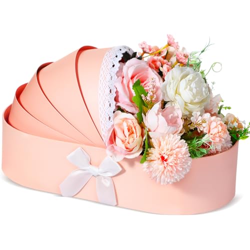 Sabary Baby Carriage Flower Cradle Floral Basket Pink Crib Flower Arrangement Basket Paper Cardboard Box for Gender Reveal Baby Shower Favors Wedding Celebrations - Image 1