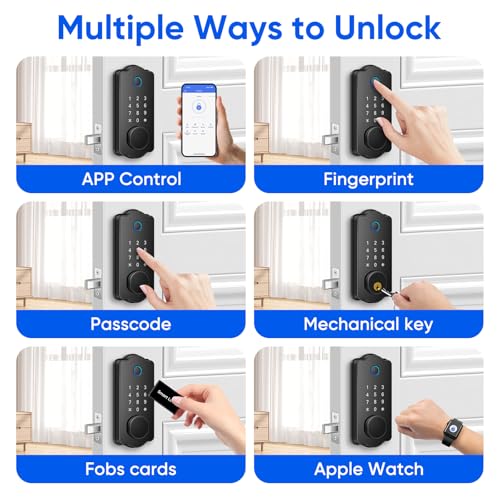 Mypin Fingerprint Smart Door Lock Keyless Entry Deadbolt Electronic Biometric Deadbolt with PhoneWatch App Control Auto Lock with Touchscreen Keypad for Bedroom Front Door 7 Ways to Unlock - Image 3