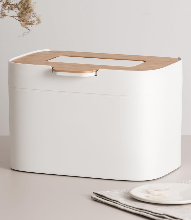 Kazai. Compost Bin Kitchen 'Elin' | 1.2 Gal / 4.5L Countertop Compost Bin With Wooden Lid & Filter | Odor-Free  Dishwasher Safe  With Inner Bucket | Small Indoor Kitchen Composter | Off-White/Bamboo - Image 1