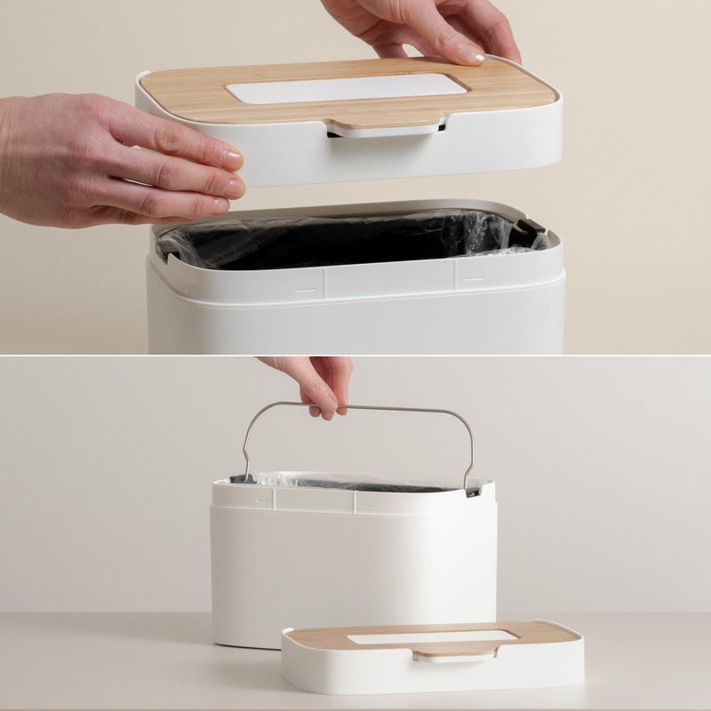 Kazai. Compost Bin Kitchen 'Elin' | 1.2 Gal / 4.5L Countertop Compost Bin With Wooden Lid & Filter | Odor-Free  Dishwasher Safe  With Inner Bucket | Small Indoor Kitchen Composter | Off-White/Bamboo - Image 4