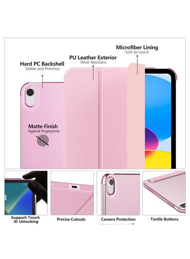 موكو جراب MoKo لجهاز iPad (A16) من الجيل الحادي عشر مقاس 11 بوصة 2025، جراب iPad من الجيل العاشر مقاس 10.9 بوصة 2022، جراب ذكي رفيع من البولي كربونات الصلب بغطاء خلفي شفاف، يدعم Touch ID، خاصية الإيقاظ/السكون التلقائي، لون وردي - Image 2