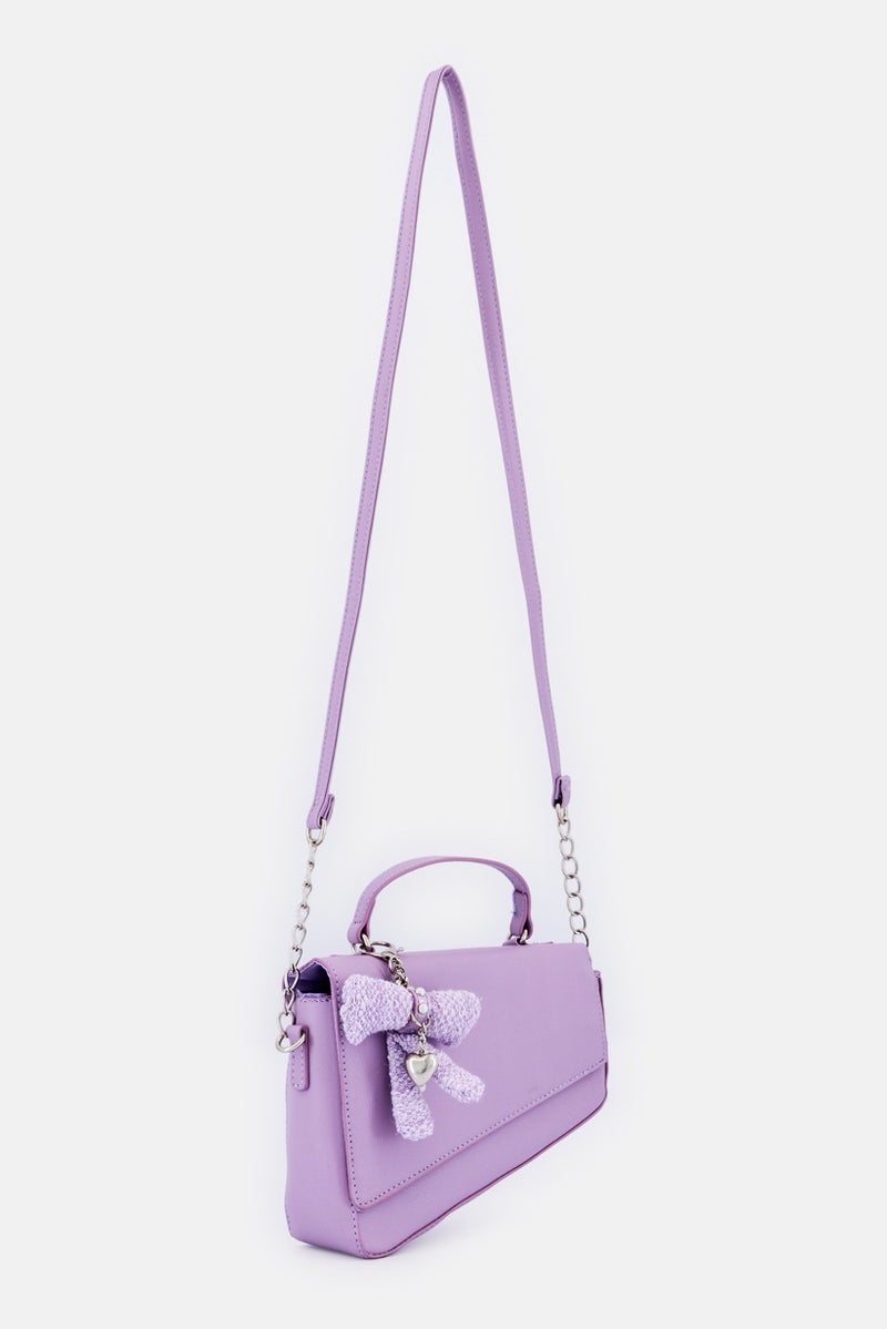 Miss Gwen's OMG Kids Girl Angled Flap With Charm Cross Body Bag, Lavender - Image 2