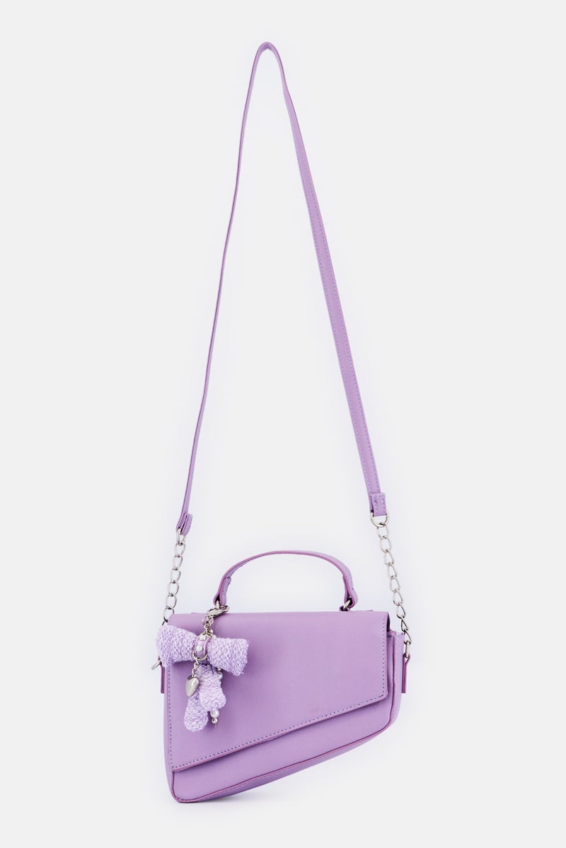 Miss Gwen's OMG Kids Girl Angled Flap With Charm Cross Body Bag, Lavender - Image 1