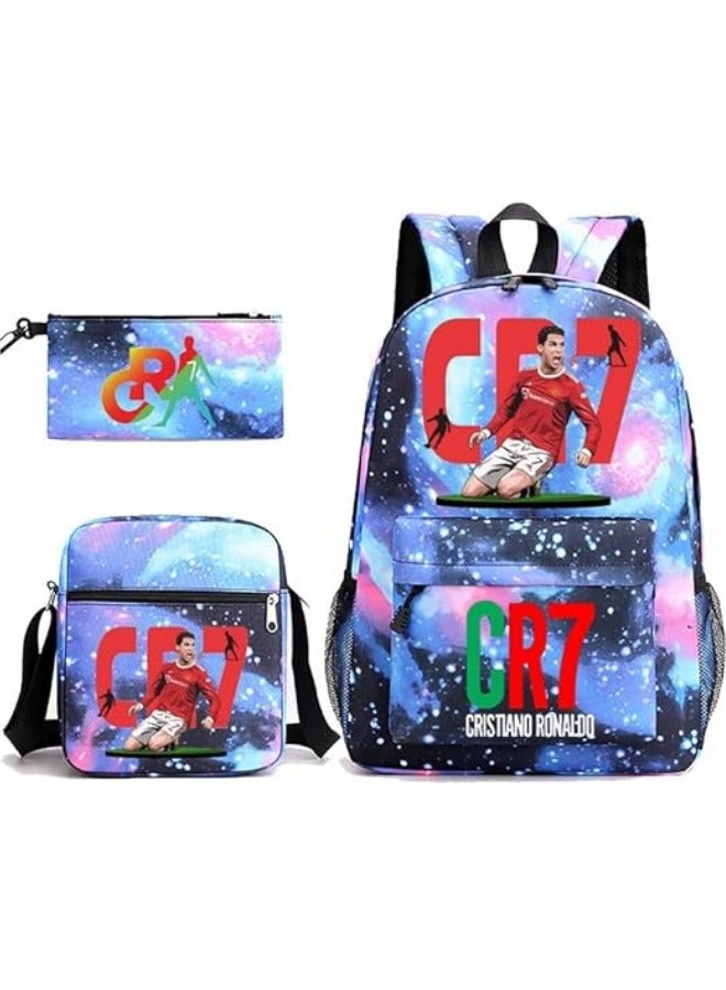 general 3PCS Backpack Set,CR7 Football Backpack,Large Capacity Casual Backpack with Lunch Bag and Pencil case for Boys Girls - Image 1