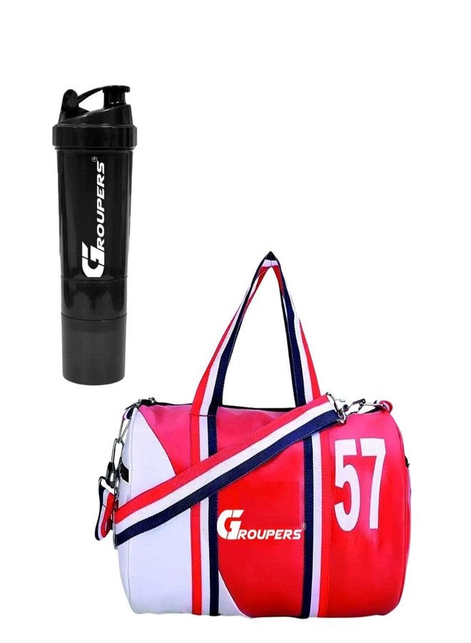 Groupers Foldable Travel Duffle Bag Combo - 20-25L Red & White Gym Bag with Shoe Pocket + 500ml Shaker, Water-Resistant Overnight & Weekend Bag for Men & Women - Image 1