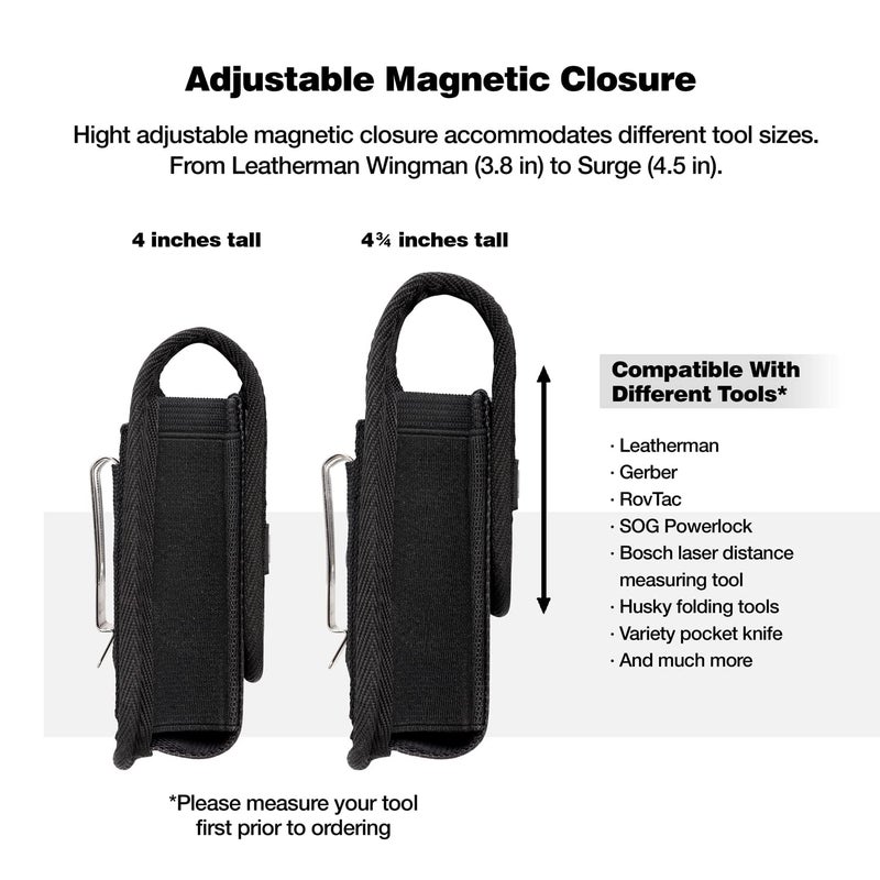 Perilogics Leatherman Tool Sheath Replacement - Magnetic Closure Pouch Fits Wave Plus, Wingman, Charge, Surge, Super Tool 300, Signal, Free P2 P4. Fits Tool 4 to 4.5 inch in Length - Black - Image 5