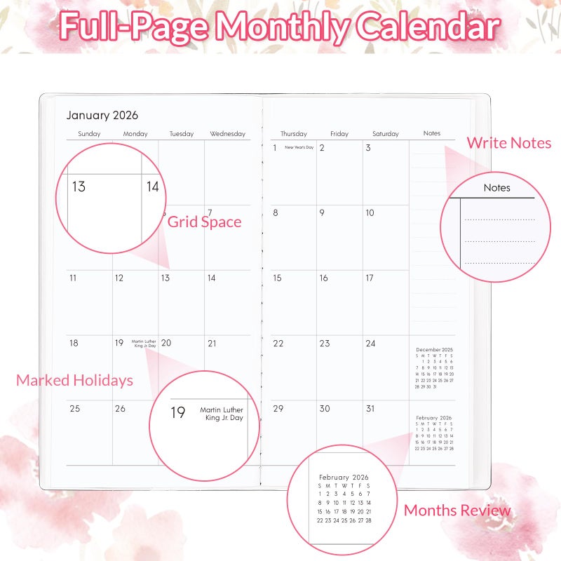 Zuozee Pocket Calendar 2026-2027, Floral Pocket Calendar -3.7" x 6.7" - Runs from January 2026 until December 2027, Calendar Planner for Purse with PVC Cover for Planning, Organizing and Office - Image 2