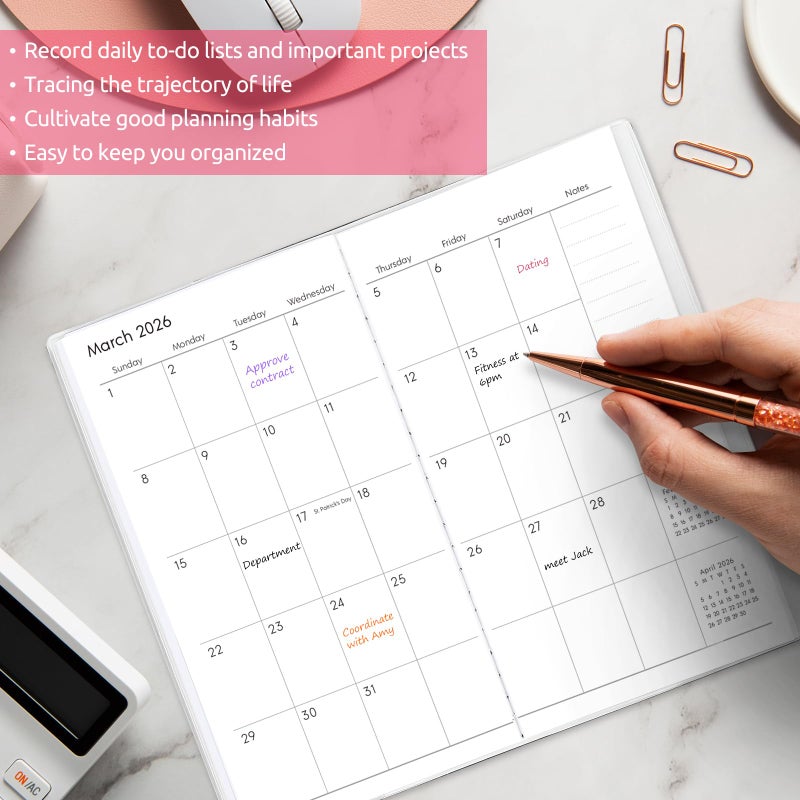 Zuozee Pocket Calendar 2026-2027, Floral Pocket Calendar -3.7" x 6.7" - Runs from January 2026 until December 2027, Calendar Planner for Purse with PVC Cover for Planning, Organizing and Office - Image 4
