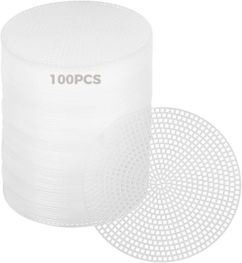 100 Pcs Round Plastic Canvas Sheets, 4.5-Inch 7 Count Mesh Canvas for Embroidery, Acrylic Yarn Craft, and Crochet Projects - Image 1