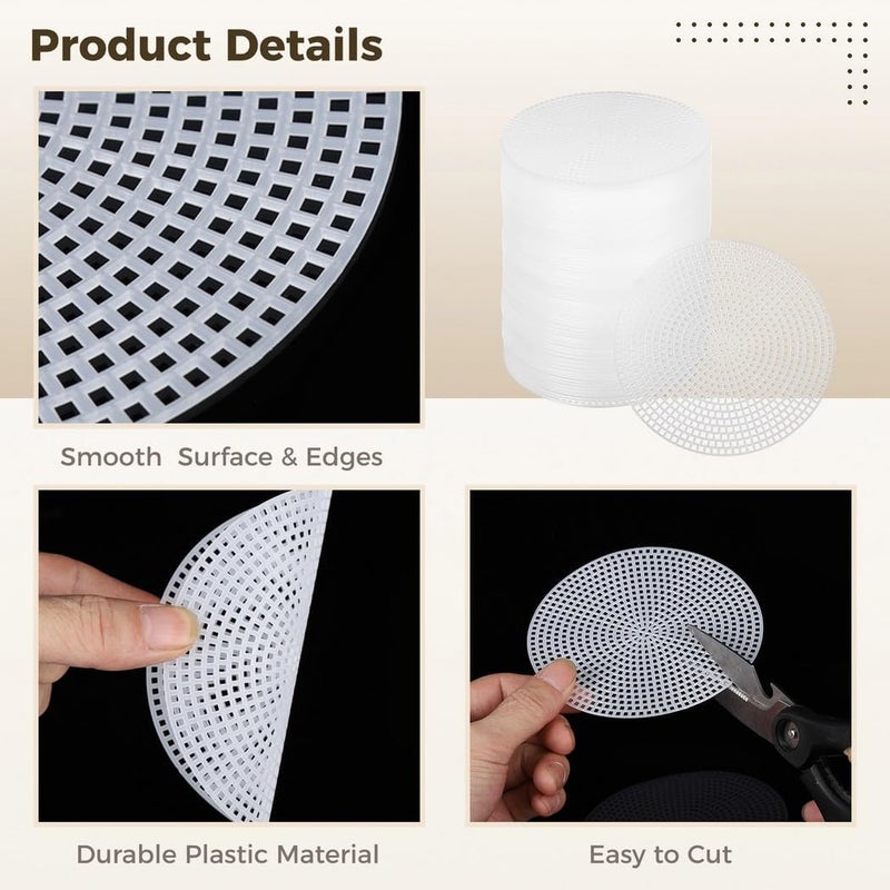100 Pcs Round Plastic Canvas Sheets, 4.5-Inch 7 Count Mesh Canvas for Embroidery, Acrylic Yarn Craft, and Crochet Projects - Image 3