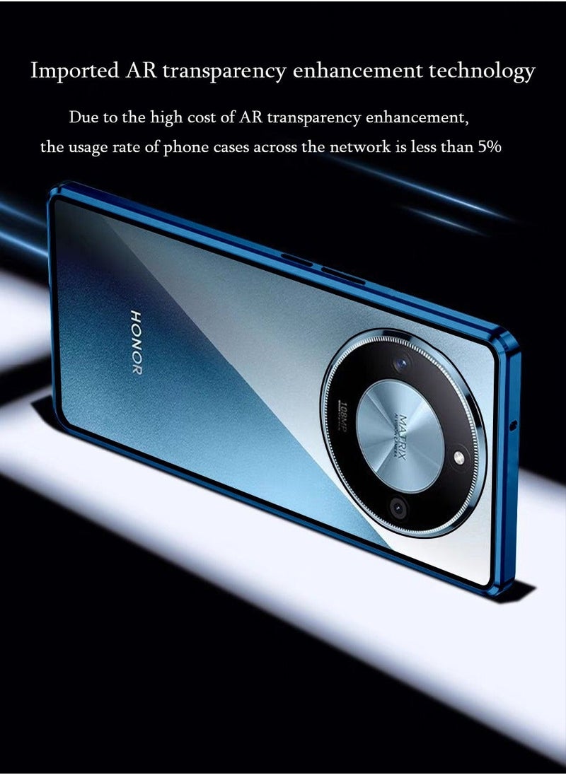 X-level Case for HONOR X9b 5G, Ultra-thin Anti-drop Mobile Phone Case, Transparent Double-sided Glass Flip Shell Metal Magnetic Suction Protective Cover for HONOR X9b 5G (Blue)  - Image 5
