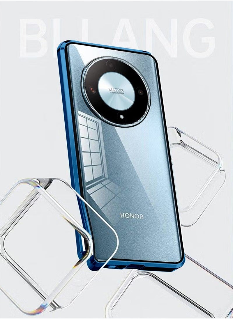 X-level Case for HONOR X9b 5G, Ultra-thin Anti-drop Mobile Phone Case, Transparent Double-sided Glass Flip Shell Metal Magnetic Suction Protective Cover for HONOR X9b 5G (Blue)  - Image 2